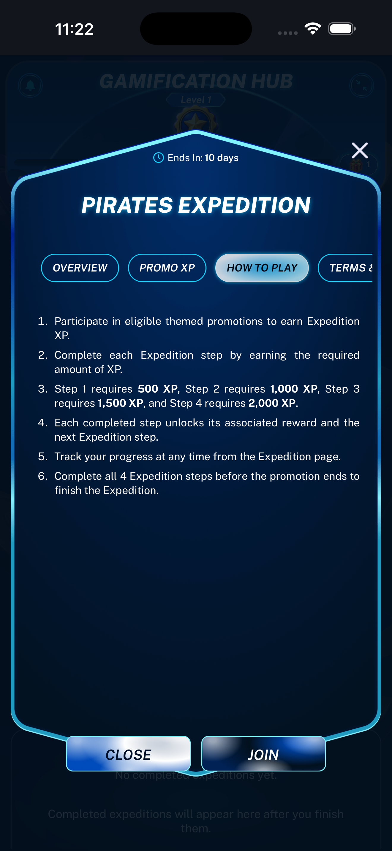 Expedition How to Play tab displayed on a mobile phone